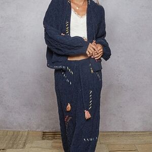 POL Navy Blue Knit Pants & Jumpsuit Set